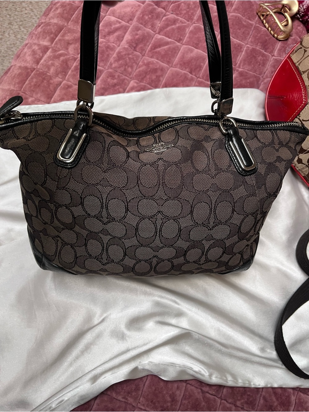 Coach Small Kelsey Satchel in Outline Signature